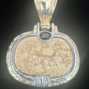 Vintage Gold- and Silvertone Large Gladiator & Chariot W/ Horses Pendant! Wowza!